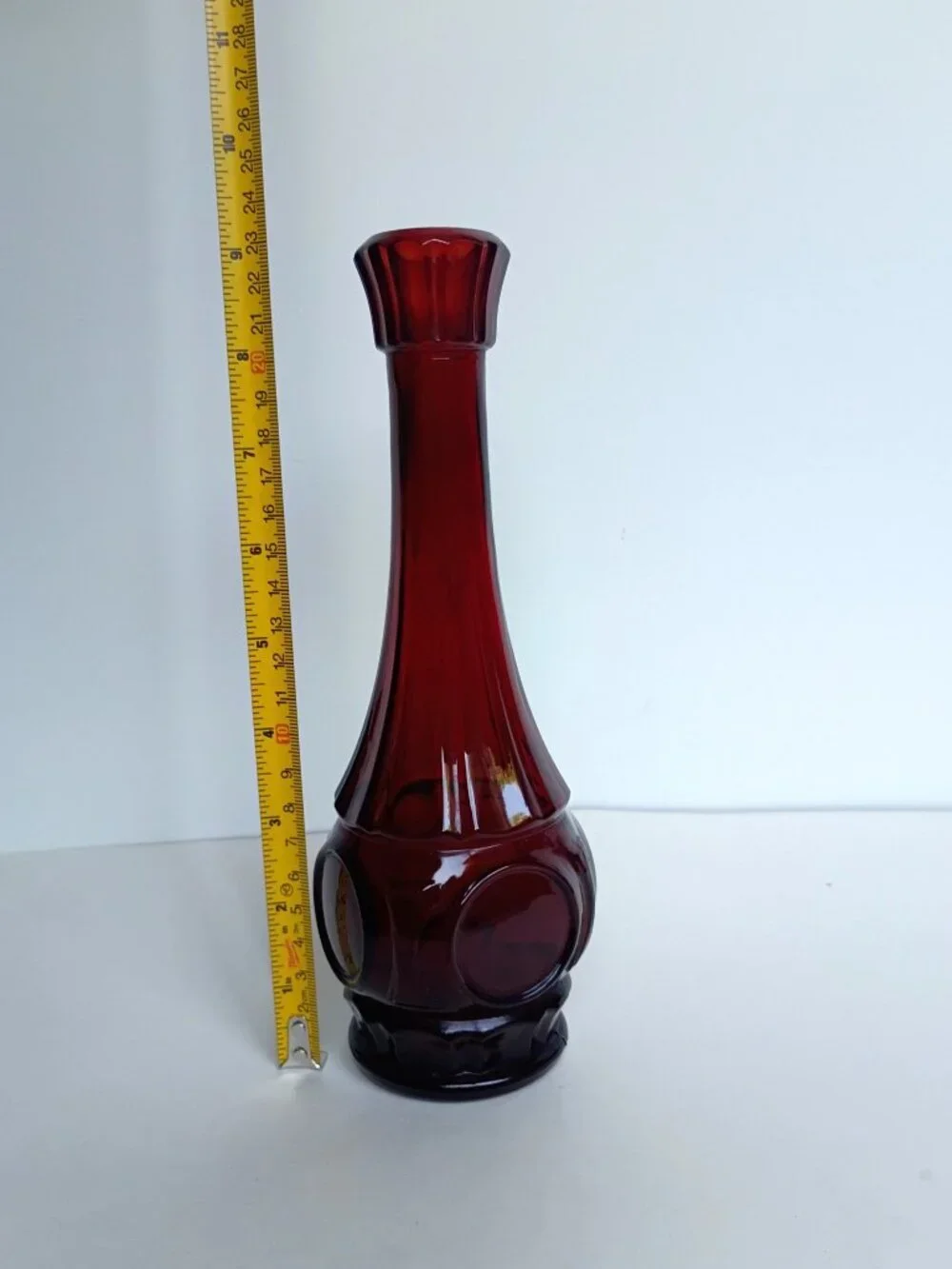Vintage Wheaton Mid Century MCM Bullseye Ruby Red Glass Bud Vase Coin 9